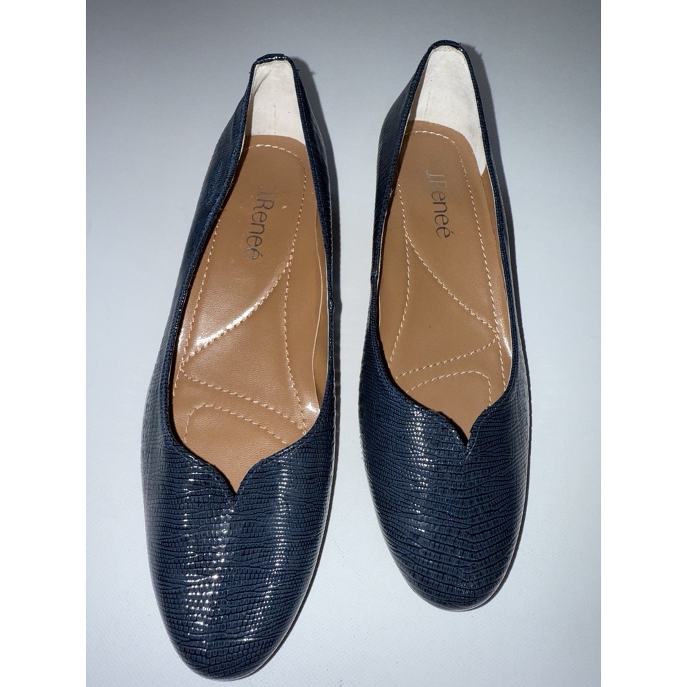 J. Renee Bambalina Flats 7.5M‎ Women's Blue Snakeskin Print Low Heel Shoes